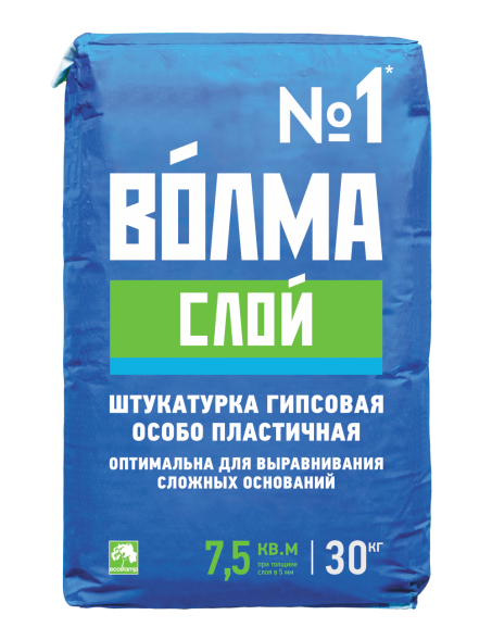 Штукатурка гипсовая ручного нанесения белая ВОЛМА Слой 30 кг
