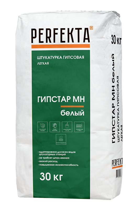 Штукатурка гипсовая машинного нанесения белая PERFEKTA легкая Гипстар МН 30 кг