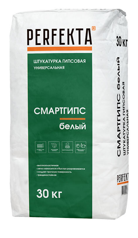Штукатурка гипсовая ручного и машинного нанесения белая PERFEKTA универсальная Смартгипс 30 кг