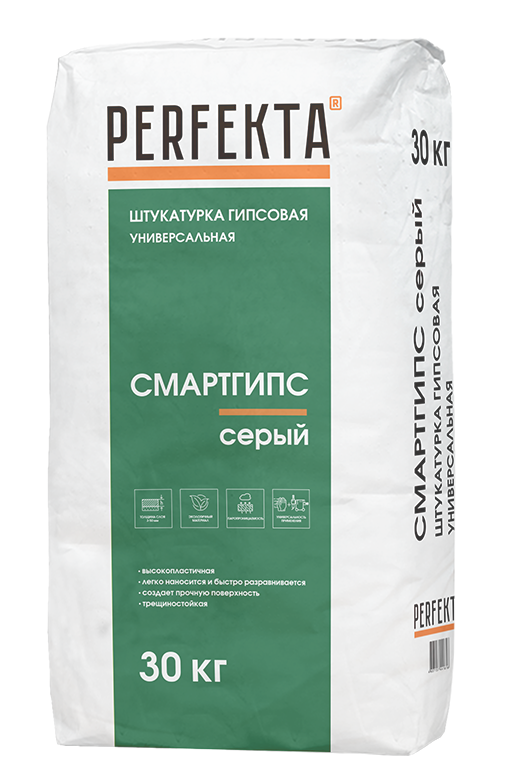Штукатурка гипсовая ручного и машинного нанесения серая PERFEKTA универсальная Смартгипс 30 кг