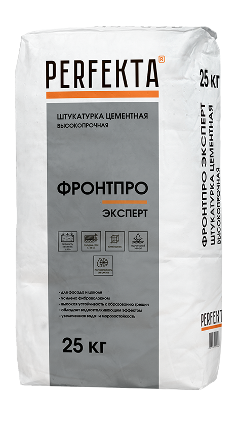 Штукатурка цементная ручного и машинного нанесения серая PERFEKTA высокопрочная Фронтпро Эксперт 25 кг