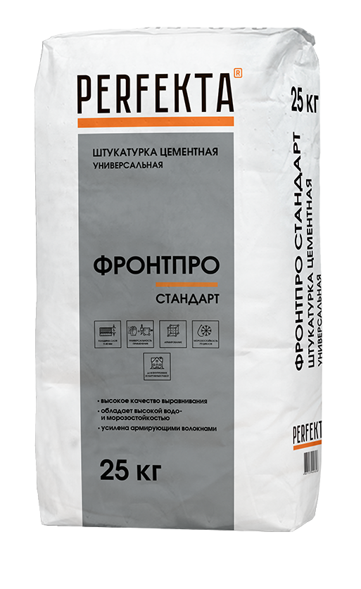 Штукатурка цементная ручного и машинного нанесения серая PERFEKTA универсальная Фронтпро Стандарт 25 кг