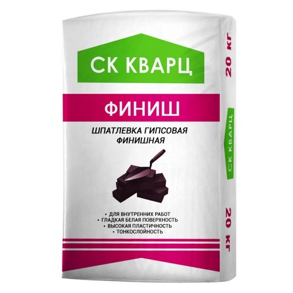 Шпаклевка гипсовая финишная белая СК КВАРЦ "ФИНИШ" 20 кг 2