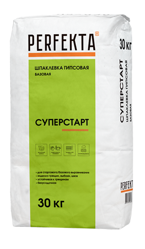 Шпаклевка гипсовая базовая белая PERFEKTA Суперстарт 30 кг