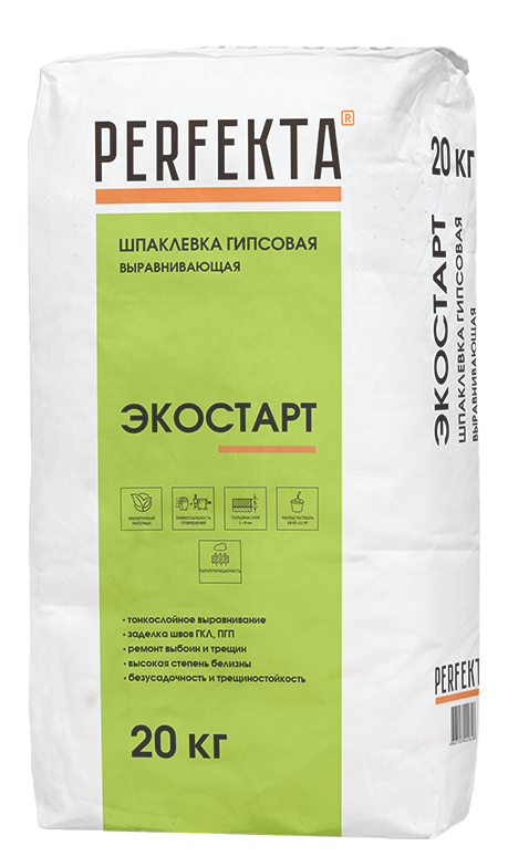 Шпаклевка гипсовая базовая белая PERFEKTA Экостарт 20 кг