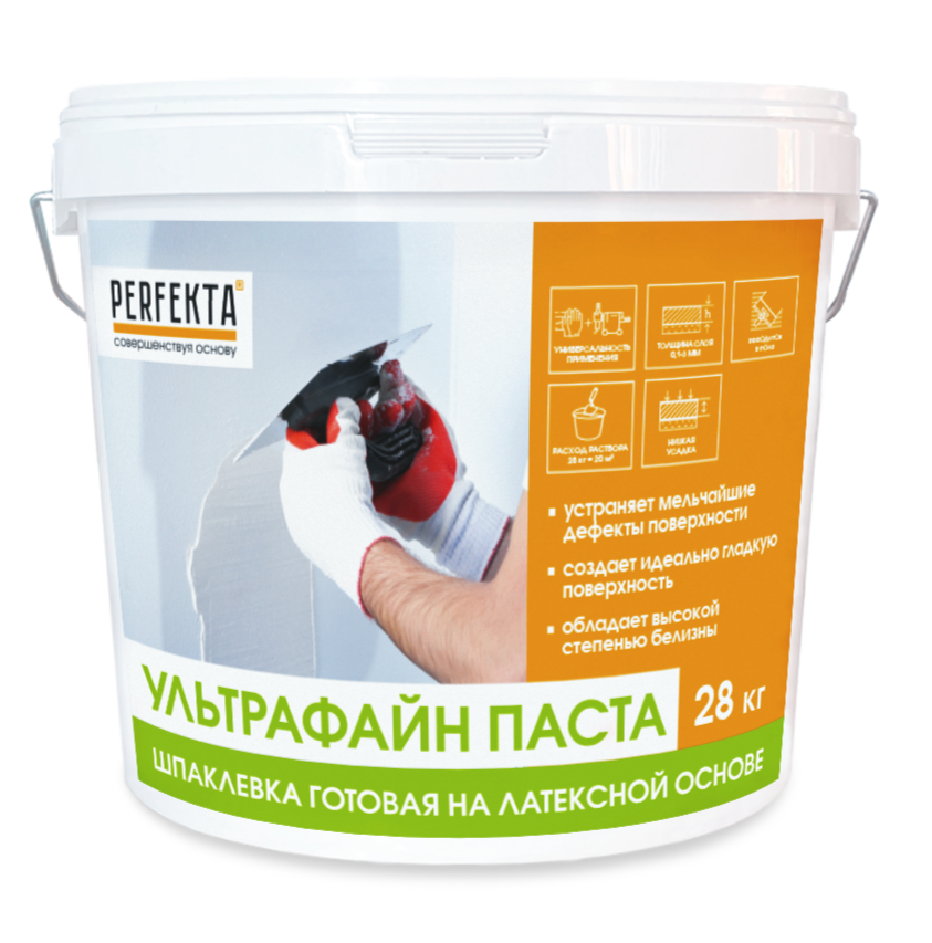 Шпаклевка полимерная финишная белая PERFEKTA на латексной основе Ультрафайн Паста 28 кг
