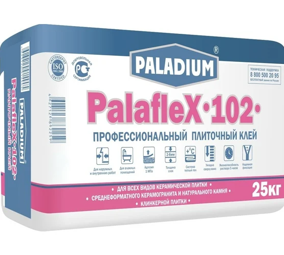 Клей для плитки  PALADIUM PalafleХ-102 профессиональный 25 кг