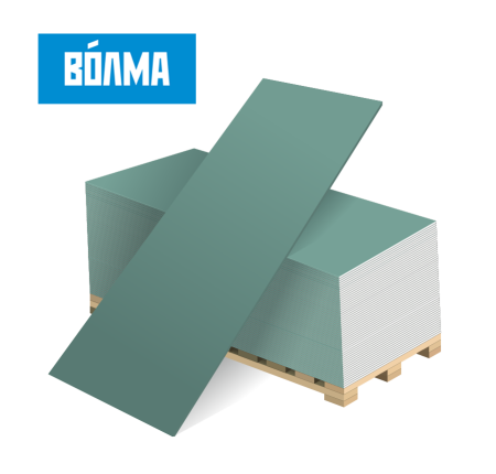 Гипсокартон ВОЛМА влагостойкий 3000×1200×12,5 мм