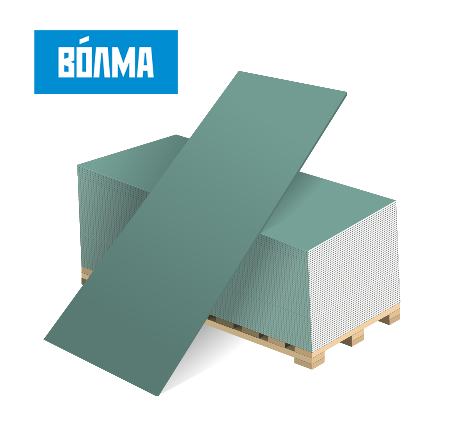 Гипсокартон ВОЛМА влагостойкий 2500×1200×9,5 мм